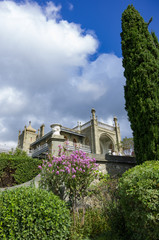 Fototapeta premium The Vorontsov Palace or the Alupka Palace is an historic palace situated at the foot of the Crimean Mountains near the town of Alupka in Crimea