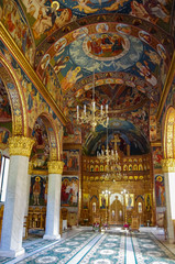 Fototapeta na wymiar Interior of church of the Theological Seminary Veniamin Costachi from the Neamt Monastery, the only church in the Neamt county with exterior painting.
