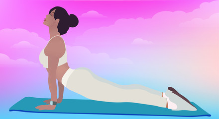 Beautiful young girl doing yoga at sunset