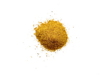 Wood sawdust on white background. Pile of wood shavings and wood powder isolated on white...
