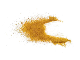 Wood sawdust on white background. Pile of wood shavings and wood powder isolated on white background.