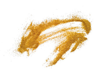 Wood sawdust on white background. Pile of wood shavings and wood powder isolated on white...