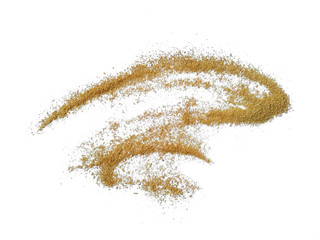 Wood sawdust on white background. Pile of wood shavings and wood powder isolated on white background.