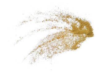 Wood sawdust on white background. Pile of wood shavings and wood powder isolated on white background.