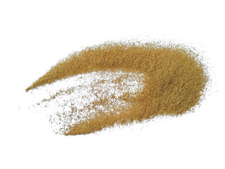 Wood sawdust on white background. Pile of wood shavings and wood powder isolated on white background.