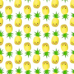 pineapple character. Exotic fruit pattern. Vector illustration..