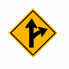 Proceed Straight or Turn Right Road Sign,Vector Illustration, Isolate On White Background Label.