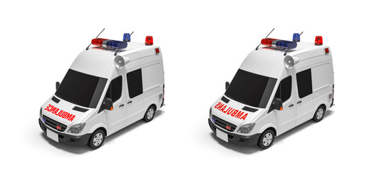 European ambulance emergency car / Ambulans car on white background isolated 3D model rendering. 3D illustration Health care and medical concept. Clipping path included. © Ongushi