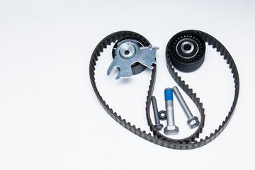 Image of timing belt with rollers selective focus