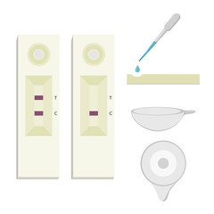 Equipment for screening Pregnancy test kit. Consisting of a pregnancy test, a dropper, a urine cup. Flat design vector. Color tone.