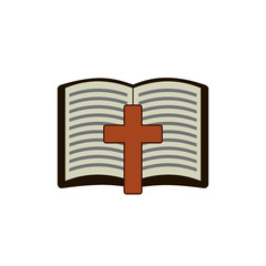 Wooden Christian cross on Bible icon isolated on white background