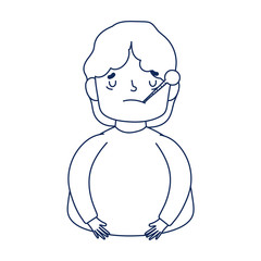 young man cartoon with thermometer covid 19 coronavirus pandemic line style