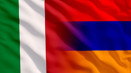 Obraz premium Waving Italy and Armenia National Flags with Fabric Texture