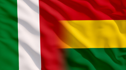 Waving Italy and Bolivia National Flags with Fabric Texture