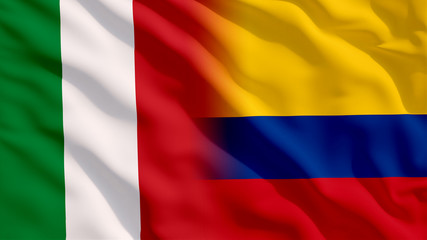 Naklejka premium Waving Italy and Colombia National Flags with Fabric Texture