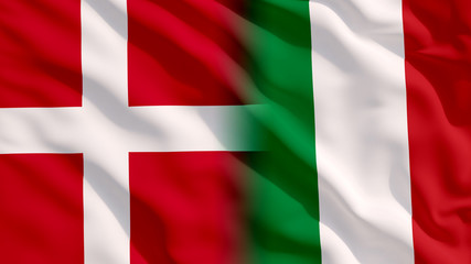 Obraz premium Waving Italy and Denmark National Flags with Fabric Texture