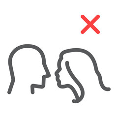 Don t kiss line icon, coronavirus and covid-19, kissing prohibited sign, vector graphics, a linear pattern on a white background, eps 10.