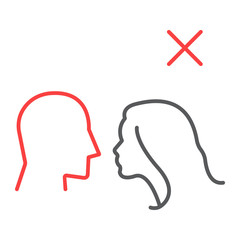 Don t kiss color line icon, coronavirus and covid-19, kissing prohibited sign, vector graphics, a linear pattern on a white background, eps 10.