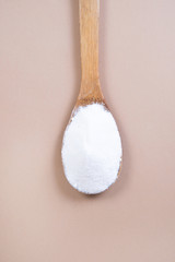 Collagen protein powder-hydrolyzed. Collagen for women's beauty and health, top view, copy space,...