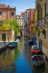Fototapeta na wymiar Sunny day on the city canal. Venice, Italy