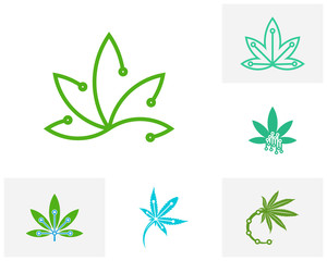 Set of Cannabis tech logo design vector template. Creative Cannabis on white background