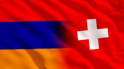 Obraz premium Waving Switzerland and Armenia National Flags with Fabric Texture