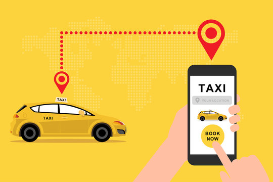 Hand holding mobile application to call taxi vector