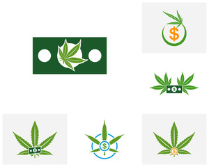 Set of Cannabis Money logo design vector template. Creative Cannabis on white background