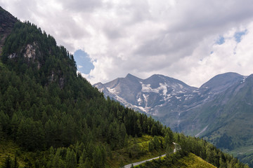 Fototapeta premium View of Grossglockner Mountain from the Grossglockner High Mountain Road. Breathtaking views of the Austrian Alps, Zell am See district, state of Salzburg in Austria. (Europe)