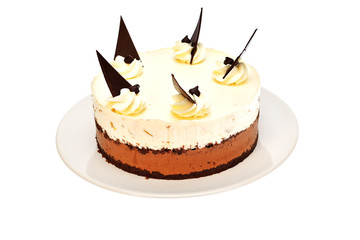  chocolate mousse cake isolated on white