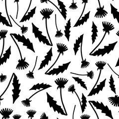 Floral seamless pattern. Black flowers on the white background.
