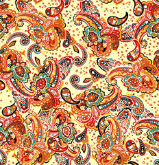 Seamless Traditional Paisely ethnic floral seamless pattern with geometrical elements for backround, textile,print, and surface design.