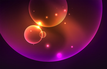 Neon shiny transparent glowing circles with light effects. Techno futuristic vector abstract background For Wallpaper, Banner, Background, Card, Book Illustration, landing page