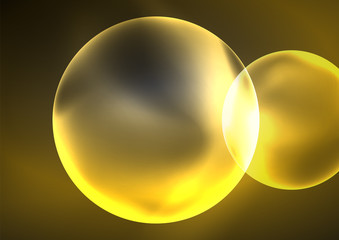 Glowing neon shiny transparent bubbles, glass circles or bio cell concept. Techno futuristic vector abstract background For Wallpaper, Banner, Background, Card, Book Illustration, landing page
