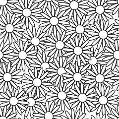 Floral seamless pattern. Black line flowers on the white background. Chamomile.