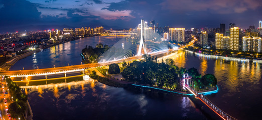 Fototapeta premium Aerial panorama view of cityscape of Fuzhou in China
