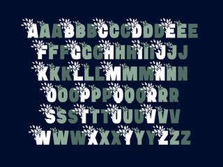 Trendy creative typeface set with leaves decoration and three letters variation