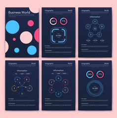 Modern infographic vector elements for business brochures. Use in website, corporate brochure, advertising and marketing. Pie charts, line graphs, bar graphs and timelines.