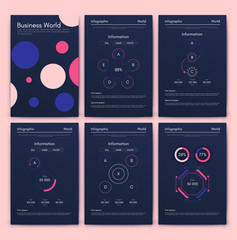Modern infographic vector elements for business brochures. Use in website, corporate brochure, advertising and marketing. Pie charts, line graphs, bar graphs and timelines.