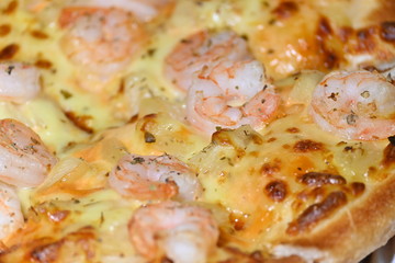 italian pizza cheese with pineapple and shrimp topping sea food