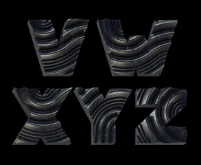 3d rendering set of wavy textured typeface. Bold font with creative design effect.