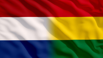 Waving Netherlands and Bolivia National Flags with Fabric Texture