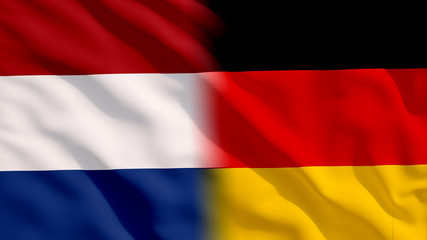Waving Netherlands and Germany National Flags with Fabric Texture