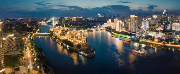 Fototapeta na wymiar Aerial panorama view of cityscape of Fuzhou in China