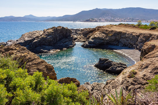 View of Cala Bramant from the coastal road from Llansa to Colera. Costa Brava, Catalonia, Spain