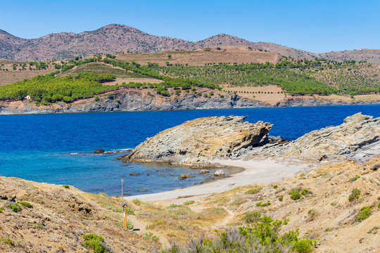 View of the Borr&oacute; beach on the coastal road from Llansa to Colera, Costa Brava, Catalonia, Spain