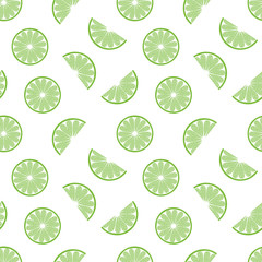 Vector seamless pattern background with fresh green lime slices.
