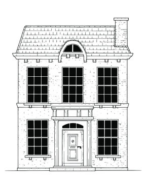 Drawing of classic terrace house - black and white illustration
