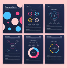 Modern infographic vector elements for business brochures. Use in website, corporate brochure, advertising and marketing. Pie charts, line graphs, bar graphs and timelines.