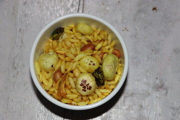 Maharashtrian Bhadang or puffed rice chivda, Traditional indian fried spicy, salty dish - Namkeen or mixture 